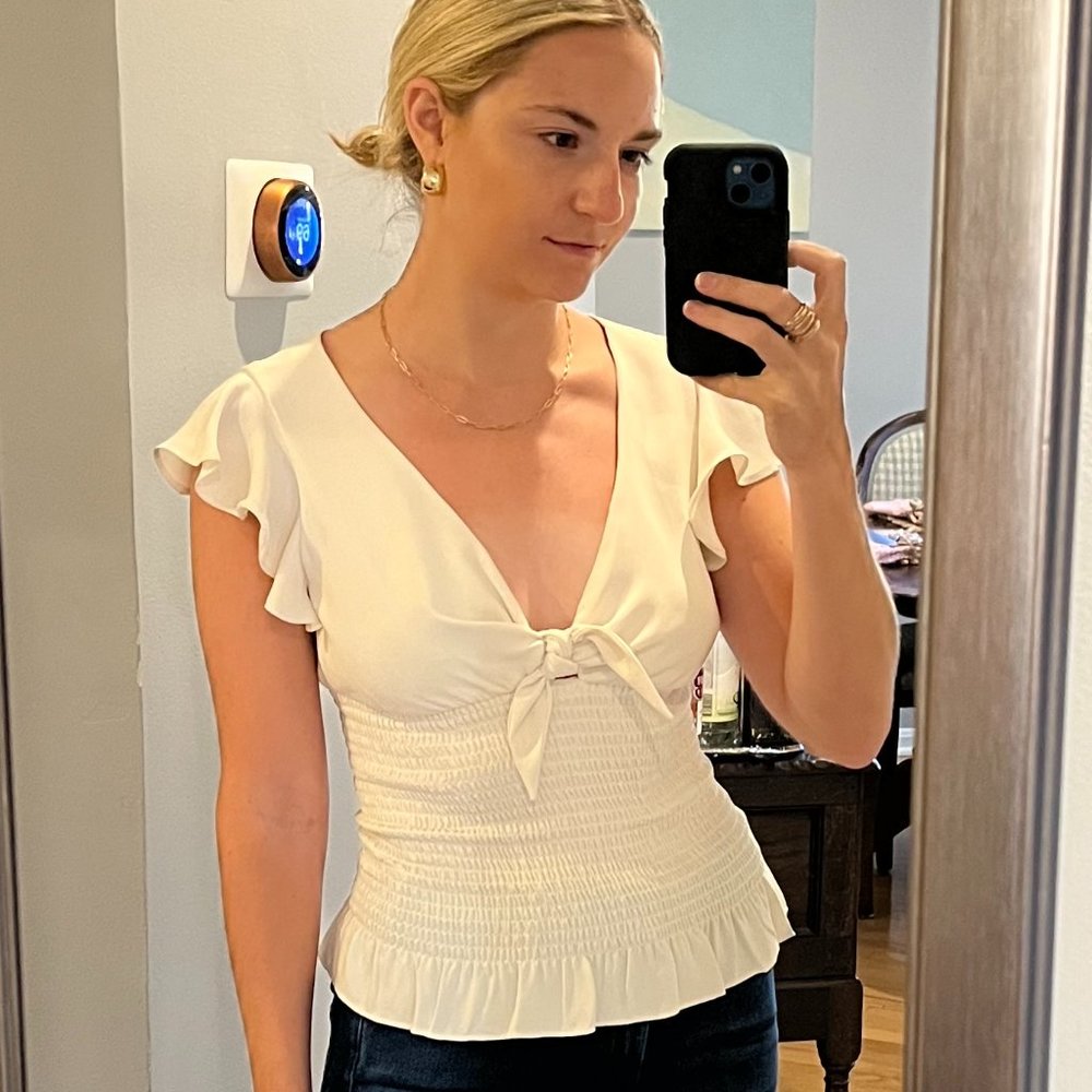 Amanda Uprichard Smocked Tie Front Top